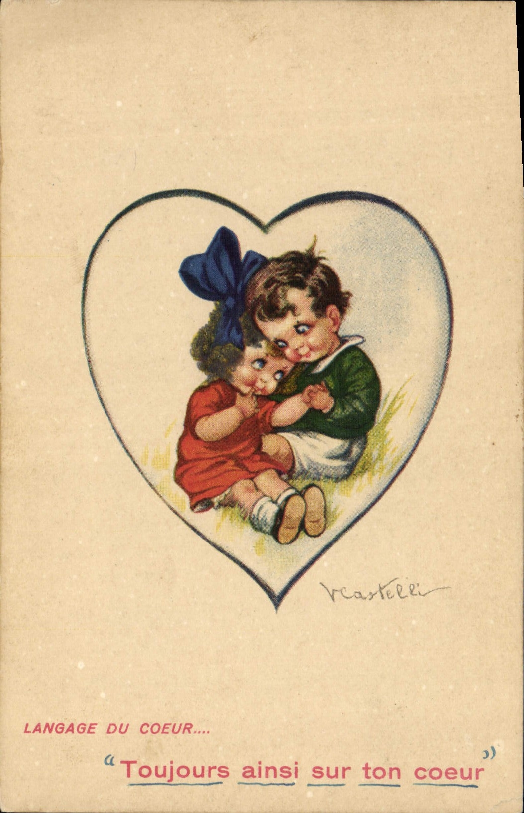 VINTAGE POSTCARD Fantasy Illustrator Children Heart