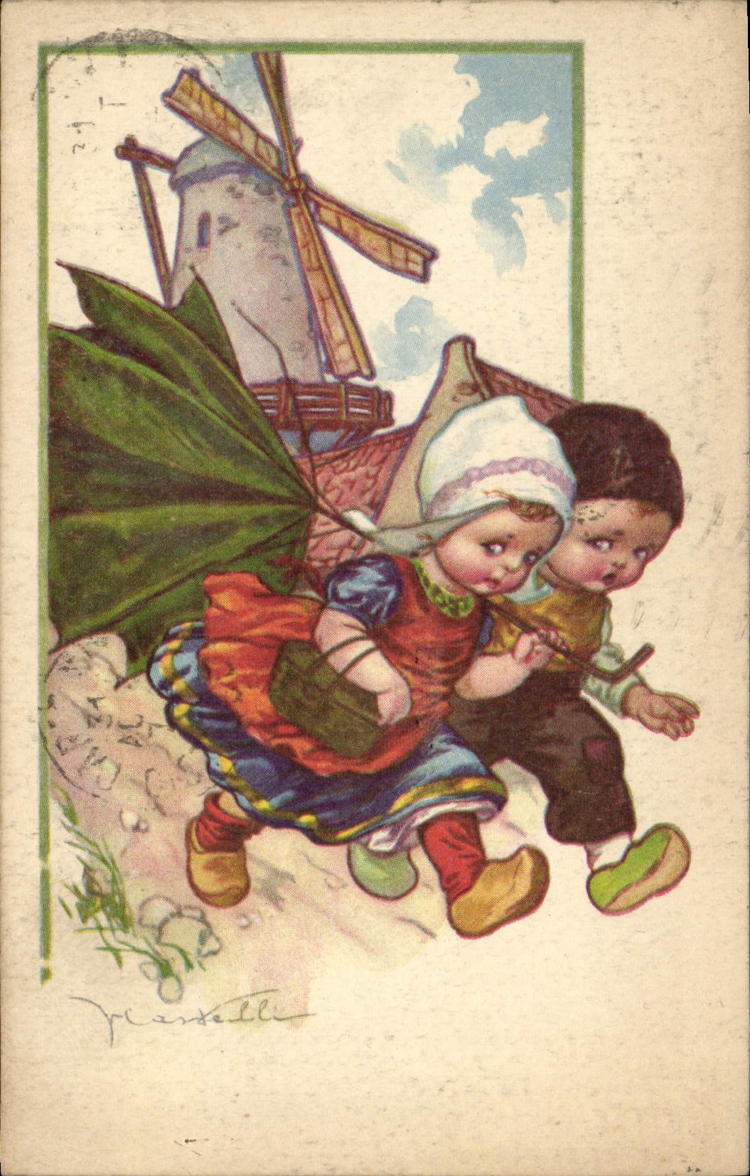 CPA Fantaisie Illustrateur Enfants Moulin a vent