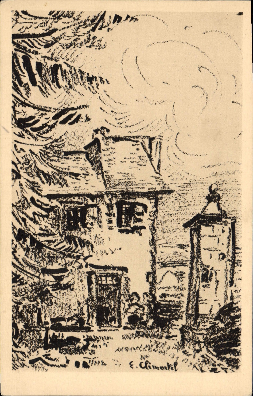 CPA Fantaisie Illustrateur GEntilhommiere abandonnee en Limagne Dessin Clemental