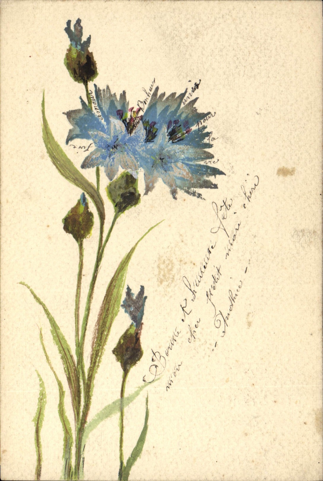 CPA Fantaisie (dessin a la main) Fleurs