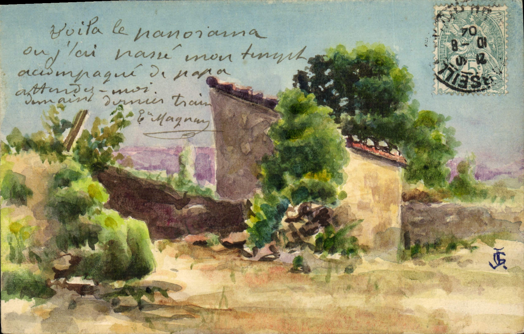 CPA Fantaisie (dessin a la main) Maison Paysage