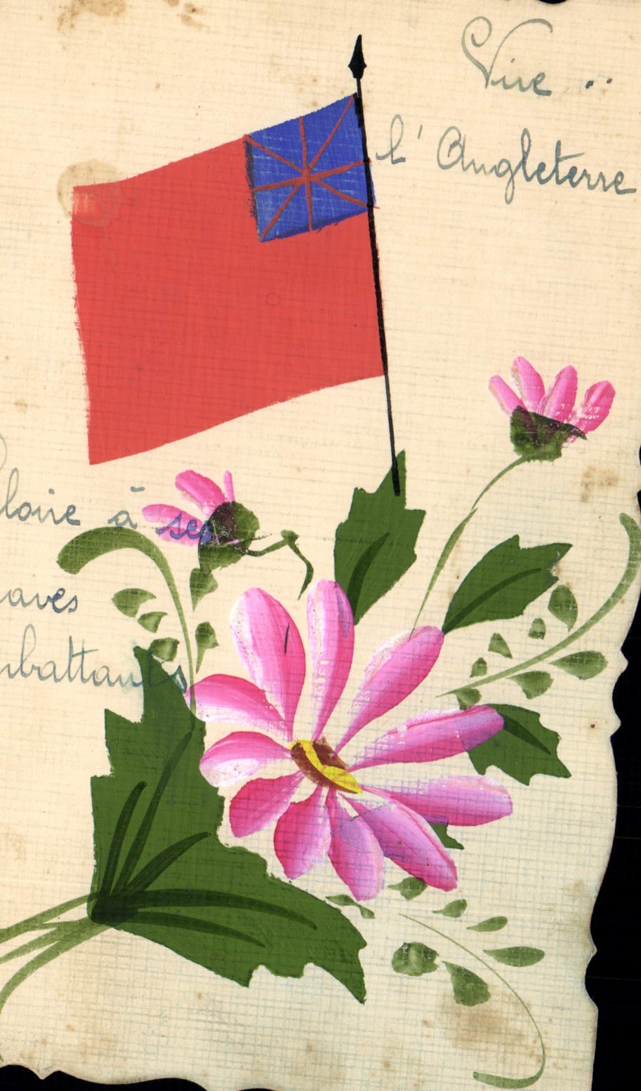 CPA Fantaisie (dessin a la main) Fleurs Drapeau Angleterre