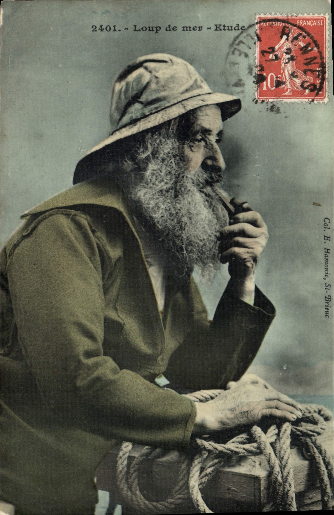 CPA Peche Loup de mer Etude