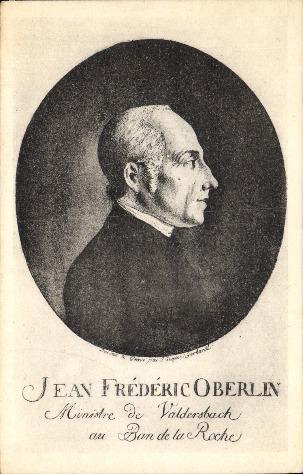 Ministro de Jean Federico Oberlin de la POSTAL de la VENDIMIA de Valdersbach al redondo del aplauso de la roca