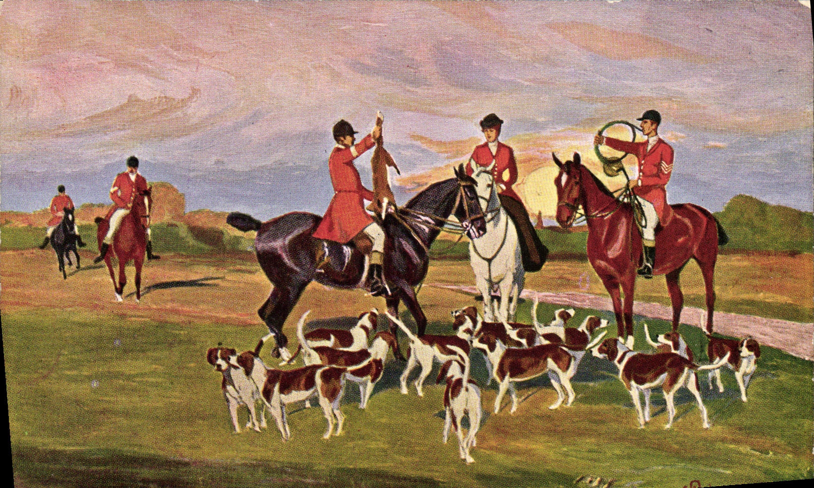 CPA Chiens Chien Chasse a courre Cavaliers