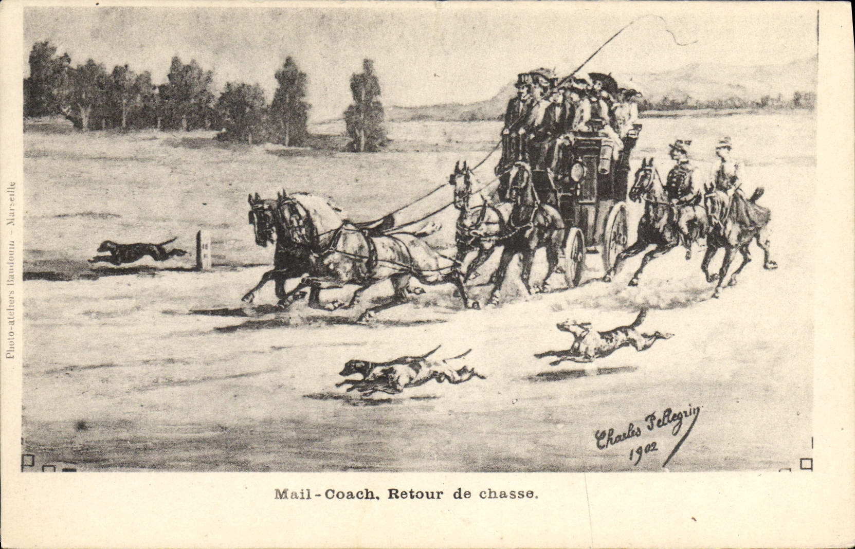 CPA Chiens Chien Chasse a courre Mail Coach Retour de chasse
