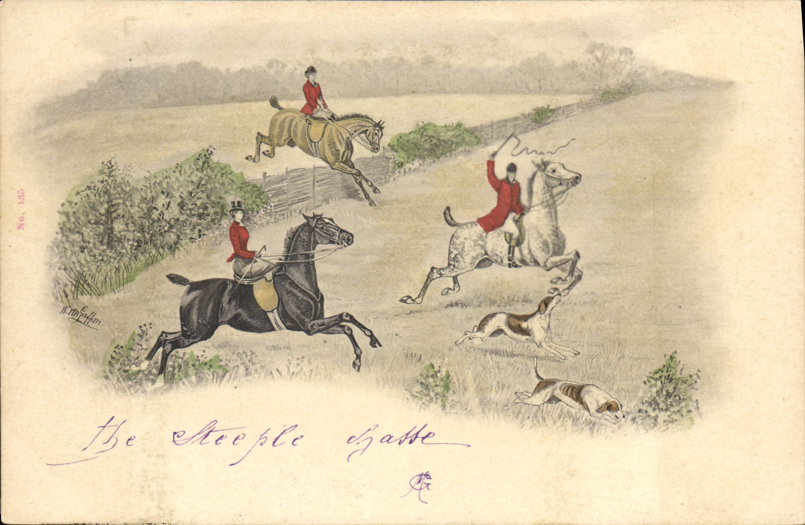 CPA Chiens Chien Chasse a courre Cavaliers