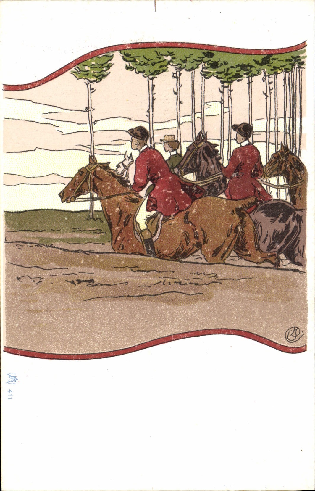 CPA Chiens Chien Chasse a courre Cavaliers