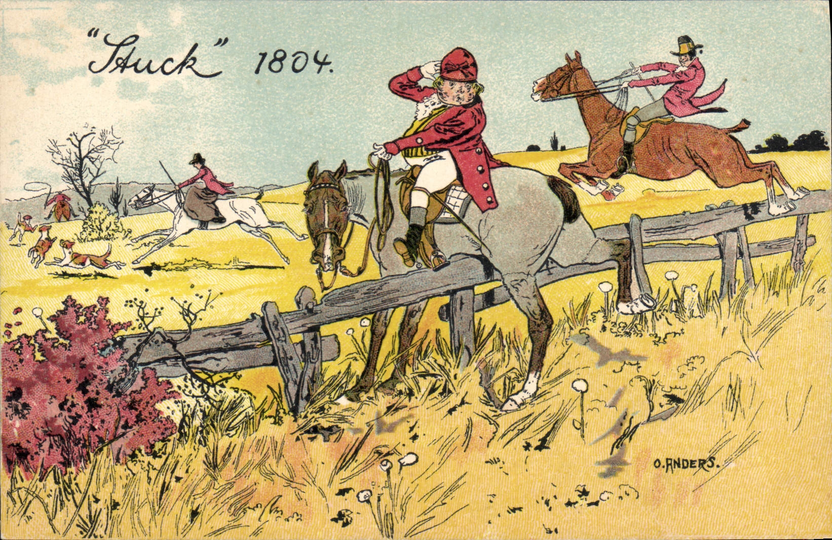 Jinetes 1804 de la caza del perro de los perros de la POSTAL de la VENDIMIA