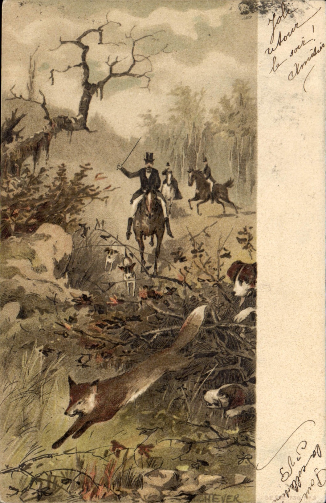 CPA Chiens Chien Chasse a courre Renard Cavaliers