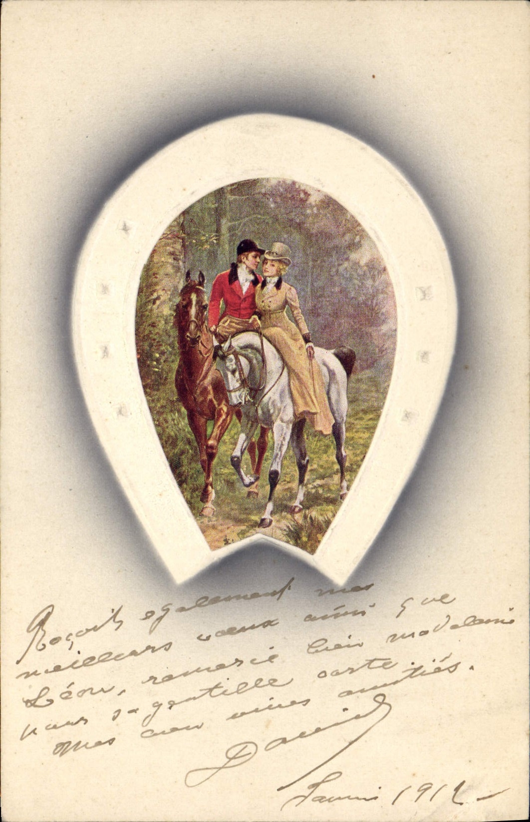 CPA Chiens Chien Chasse a courre Cavaliers Fer a cheval