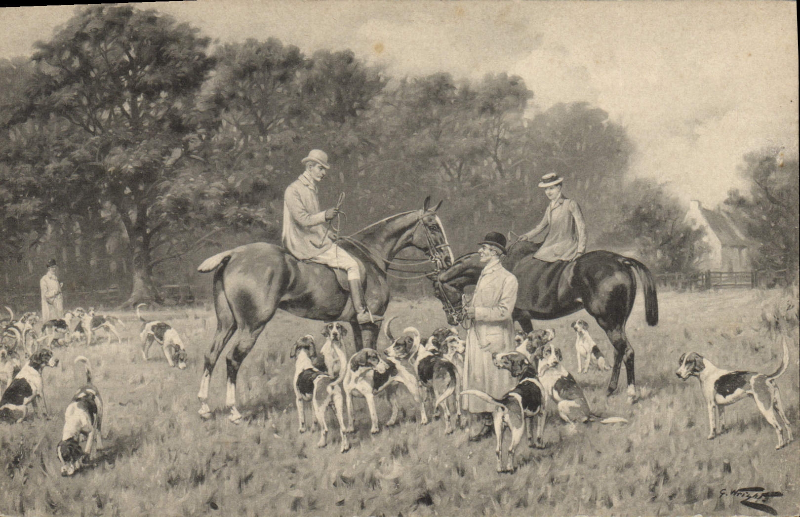 CPA Chiens Chien Chasse a courre Cavaliers