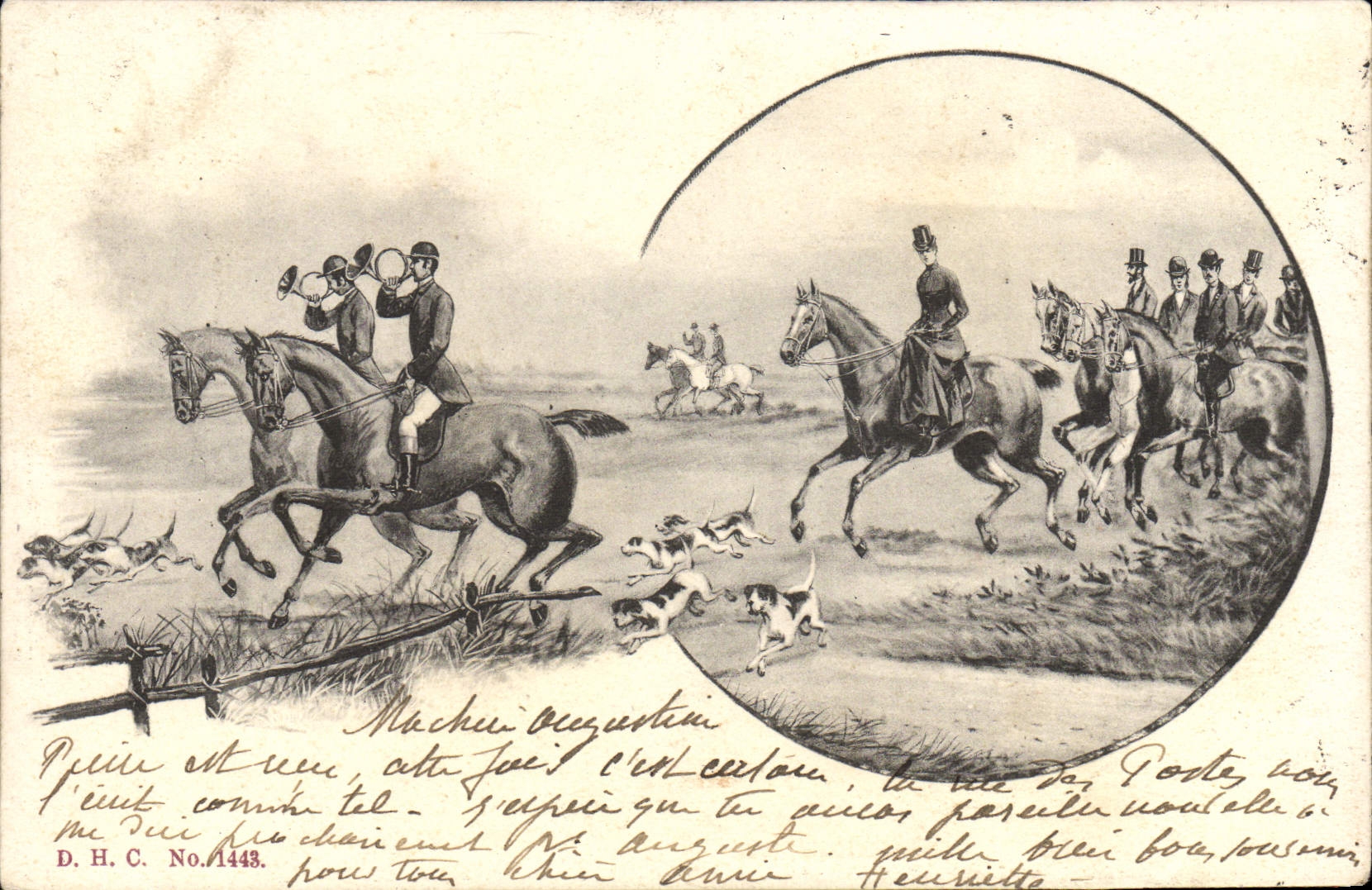 CPA Chiens Chien Chasse a courre Cavaliers