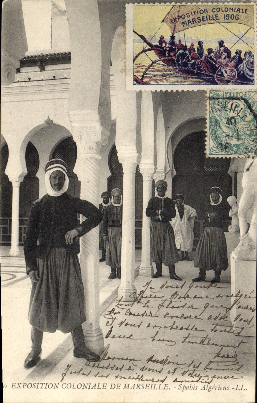 CPA Militaria Exposition coloniale de Marseille Spahis Algeriens Vignette 1906