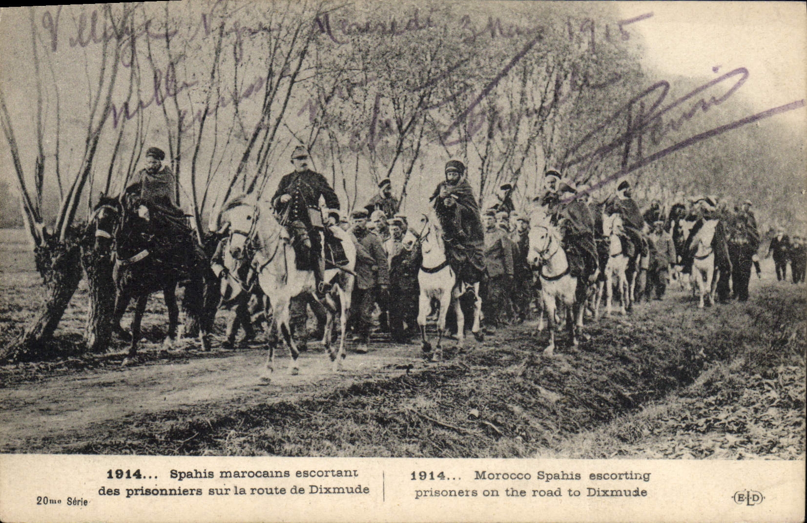 Escolta de Militaria Spahis Morrocans de la POSTAL de la VENDIMIA de los presos en el camino de Dixmude