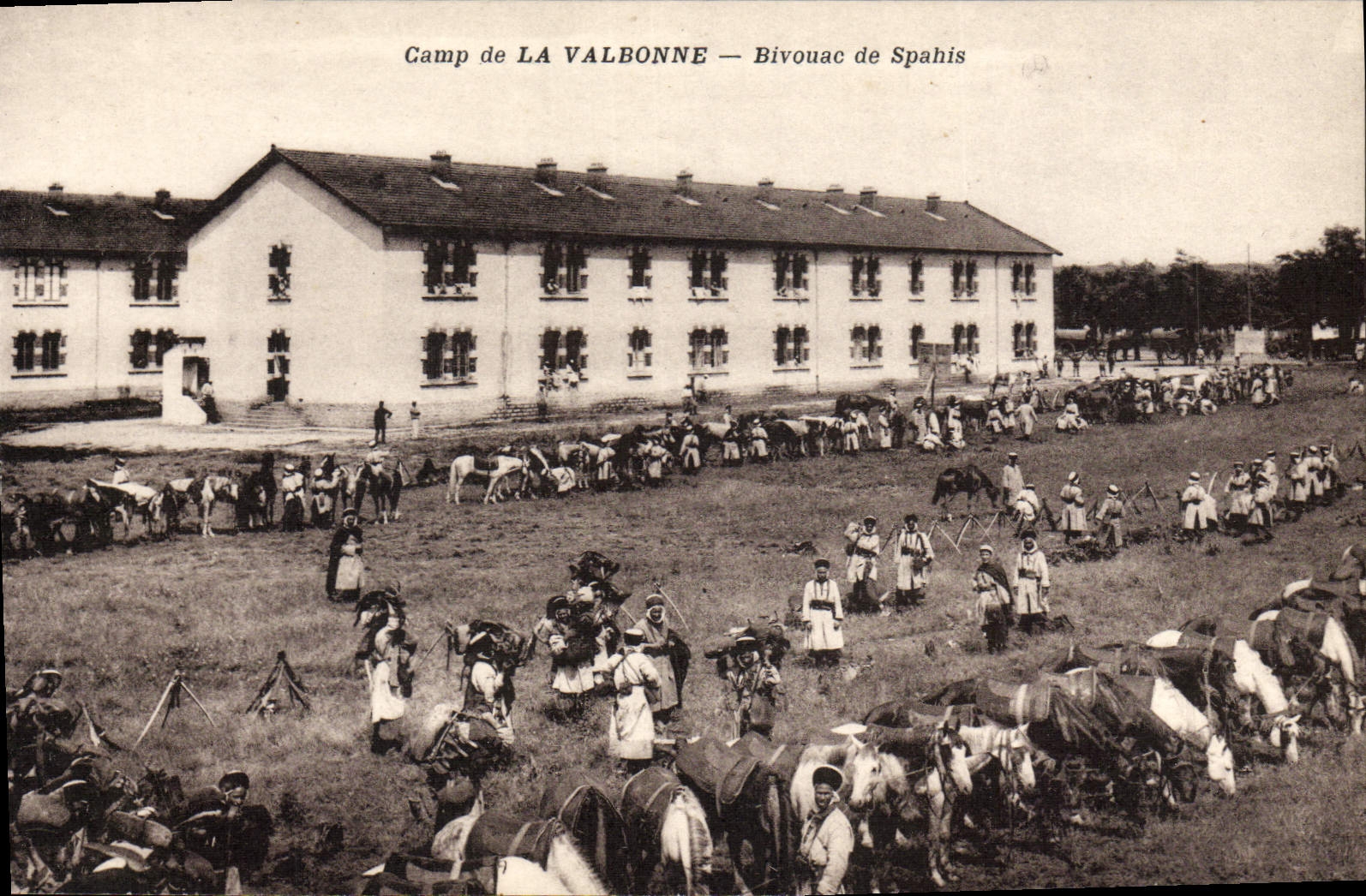 VINTAGE POSTCARD Militaria Camp of Valbonne Bivouac of spahis