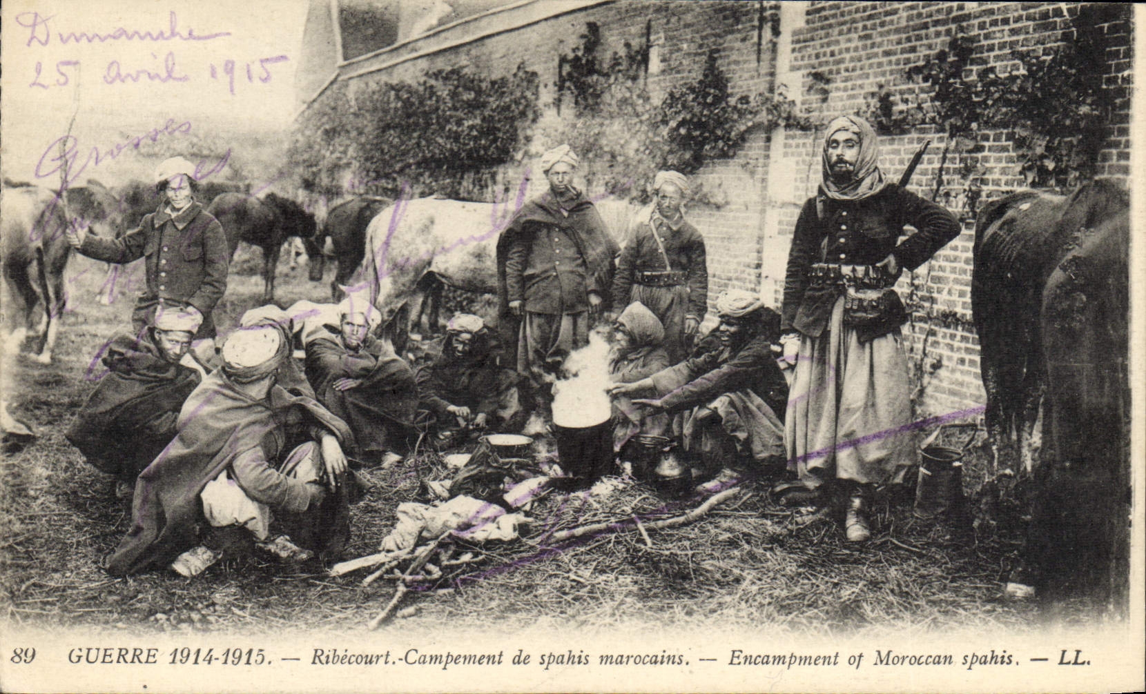 VINTAGE POSTCARD Militaria Ribecourt Camping of spahis Moroccan