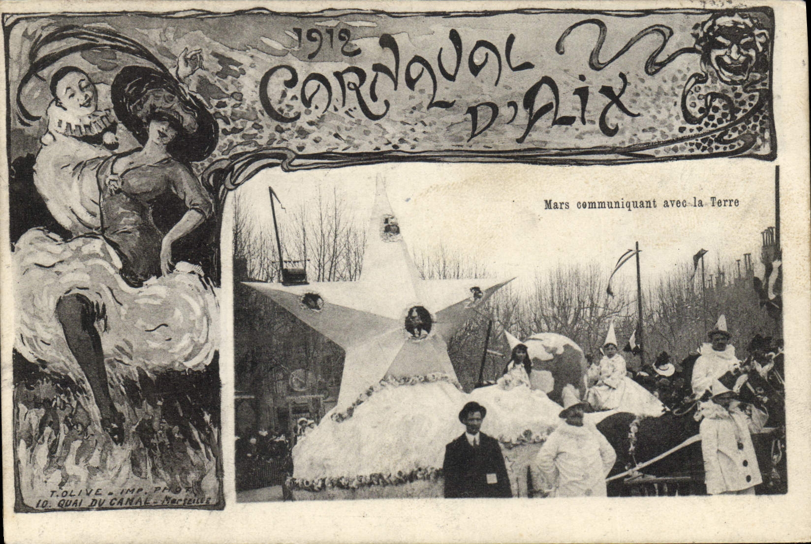 CPA Fantaisie Lune Carnaval d'Aix 1912 Mars communiquant avec la terre