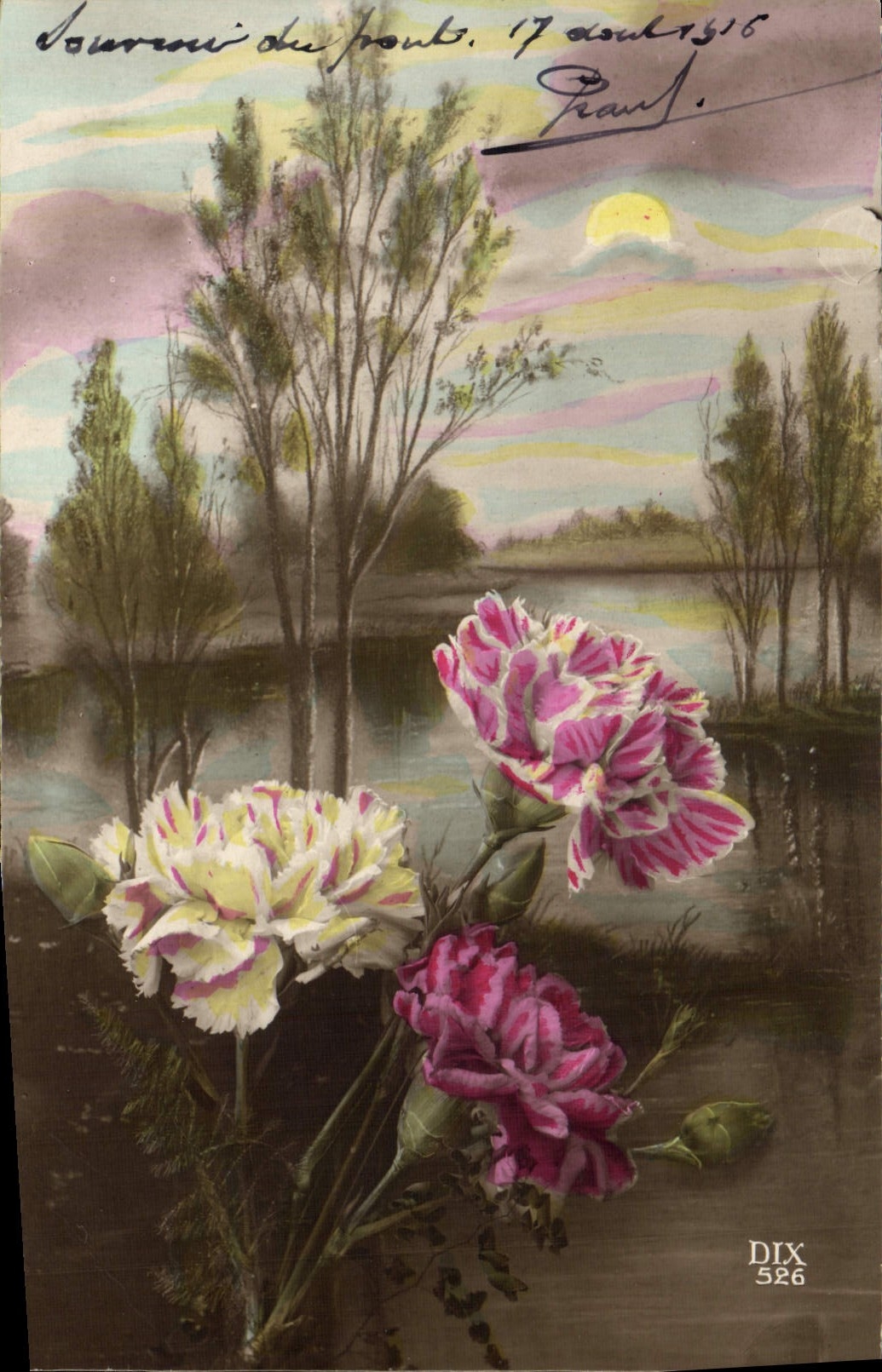 CPA Fantaisie Lune Fleurs