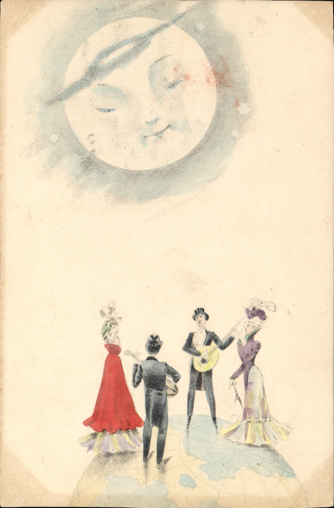 VINTAGE POSTCARD Fantasy the Moon Music