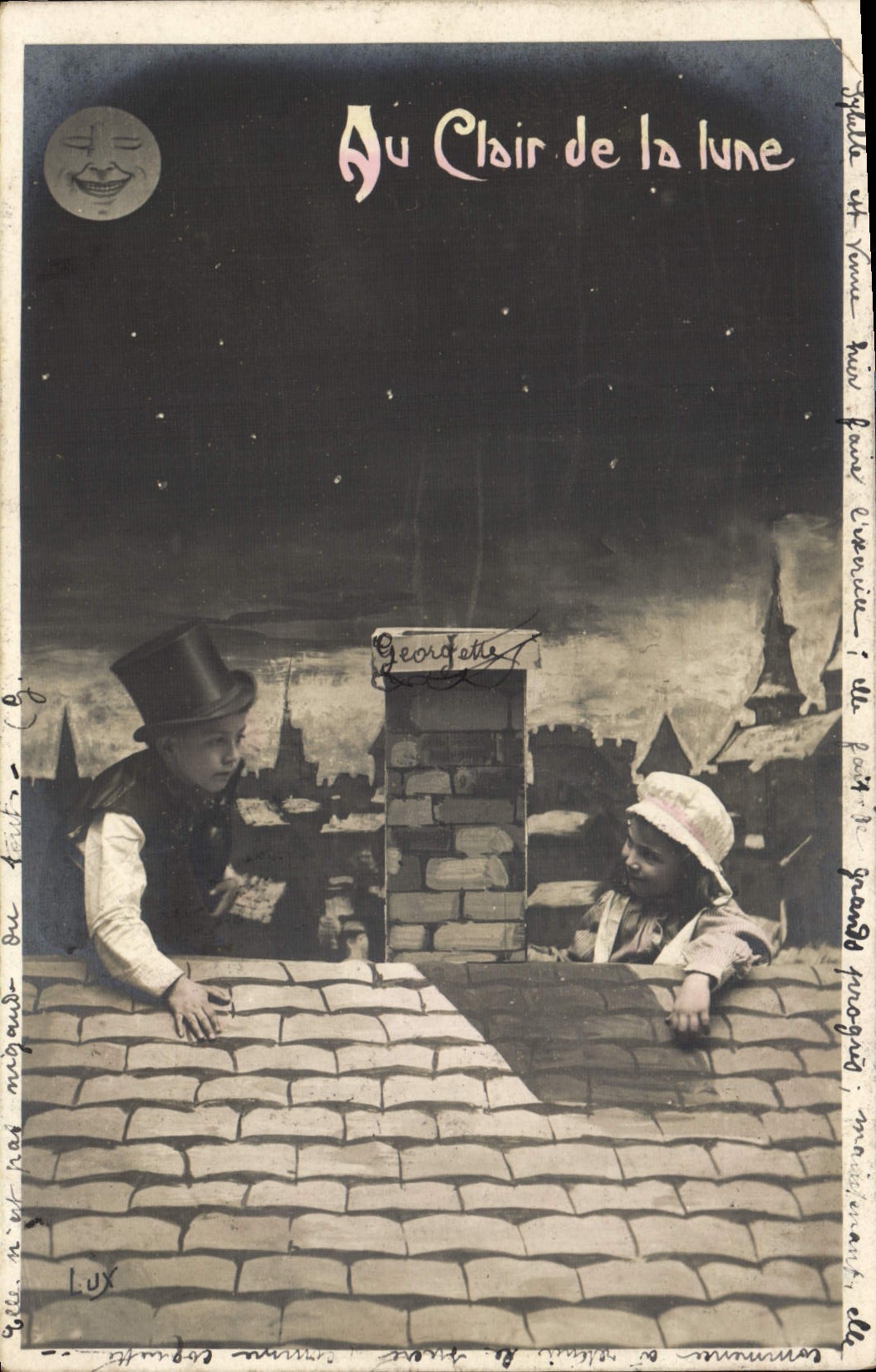 VINTAGE POSTCARD Fantasy the Moon Children With the moonlight