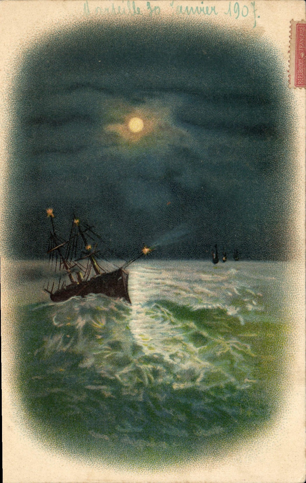 VINTAGE POSTCARD Fantasy the Moon Boat