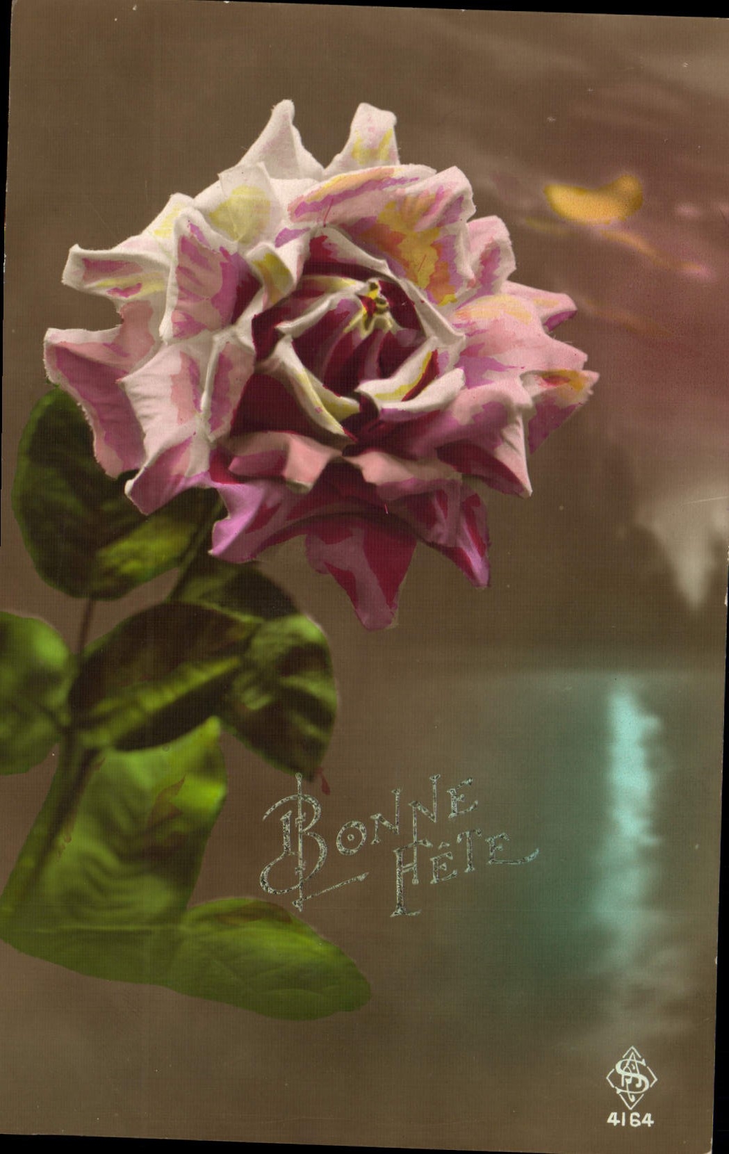 CPA Fantaisie Lune Fleurs Rose