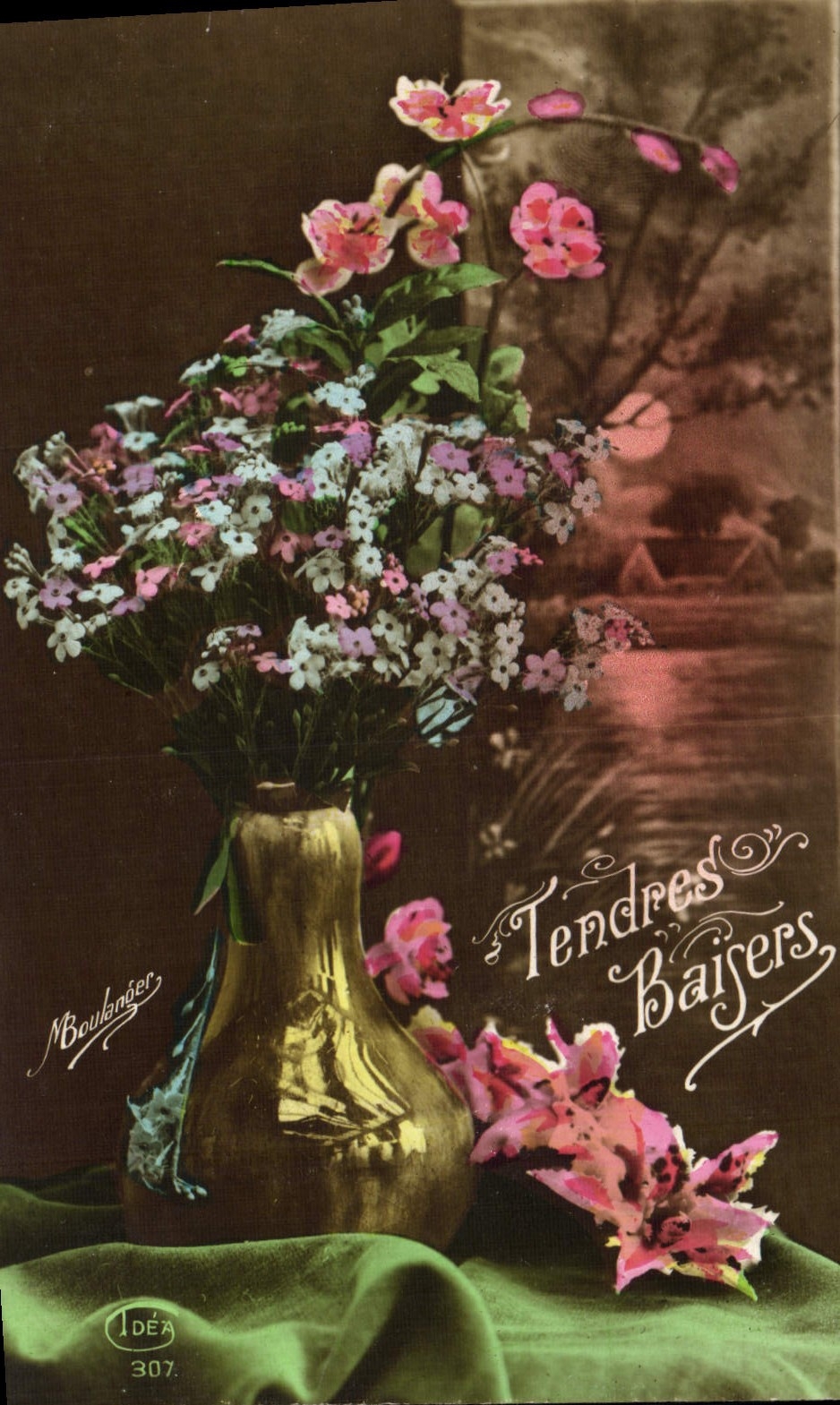 CPA Fantaisie Lune Fleurs