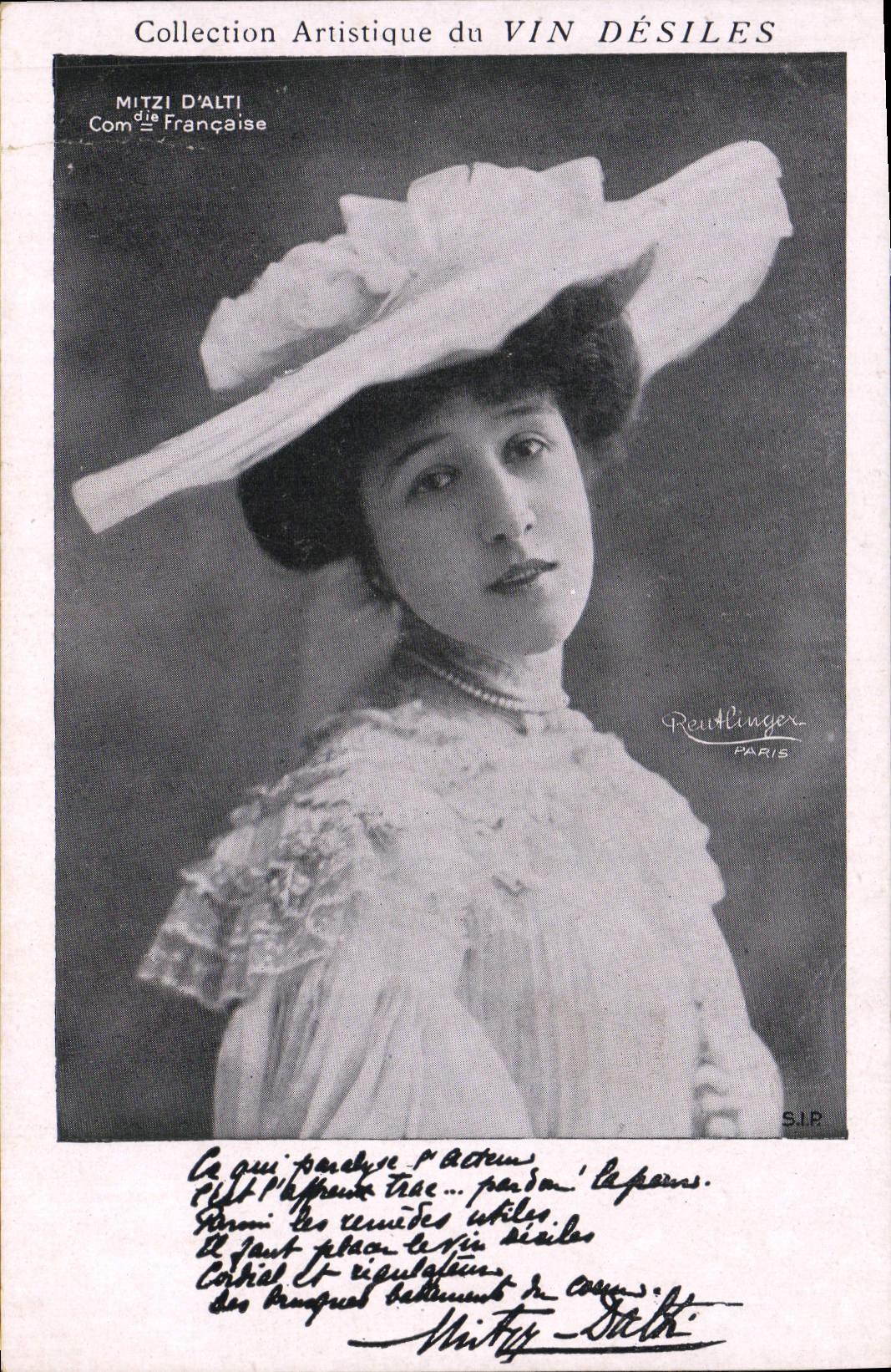 VINTAGE POSTCARD Theater Fantasy Woman Mitzi d' Alti French Comedy Wine Desiles