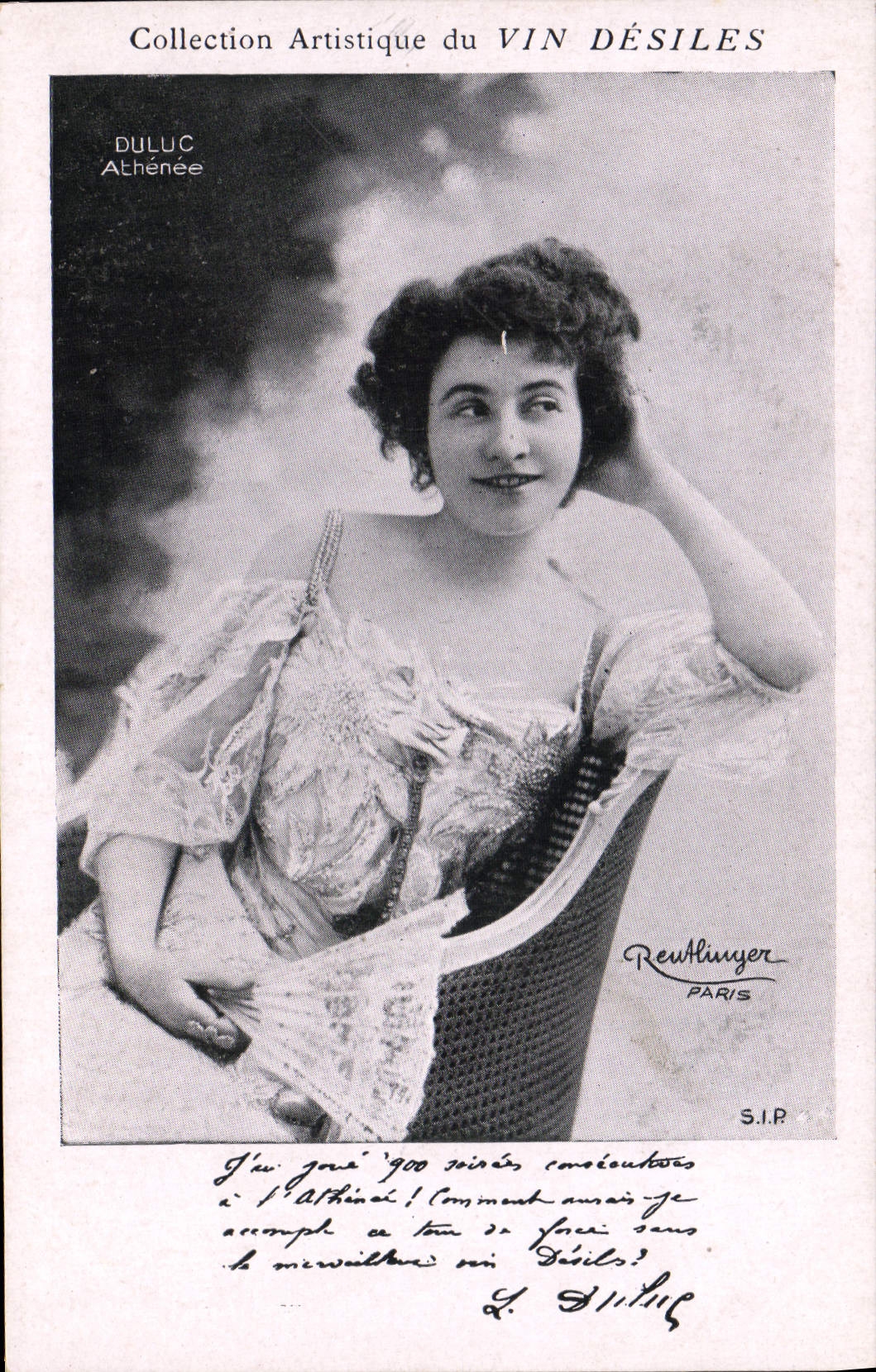VINTAGE POSTCARD Theater Fantasy Woman Wine Desiles Duluc Athenaeum