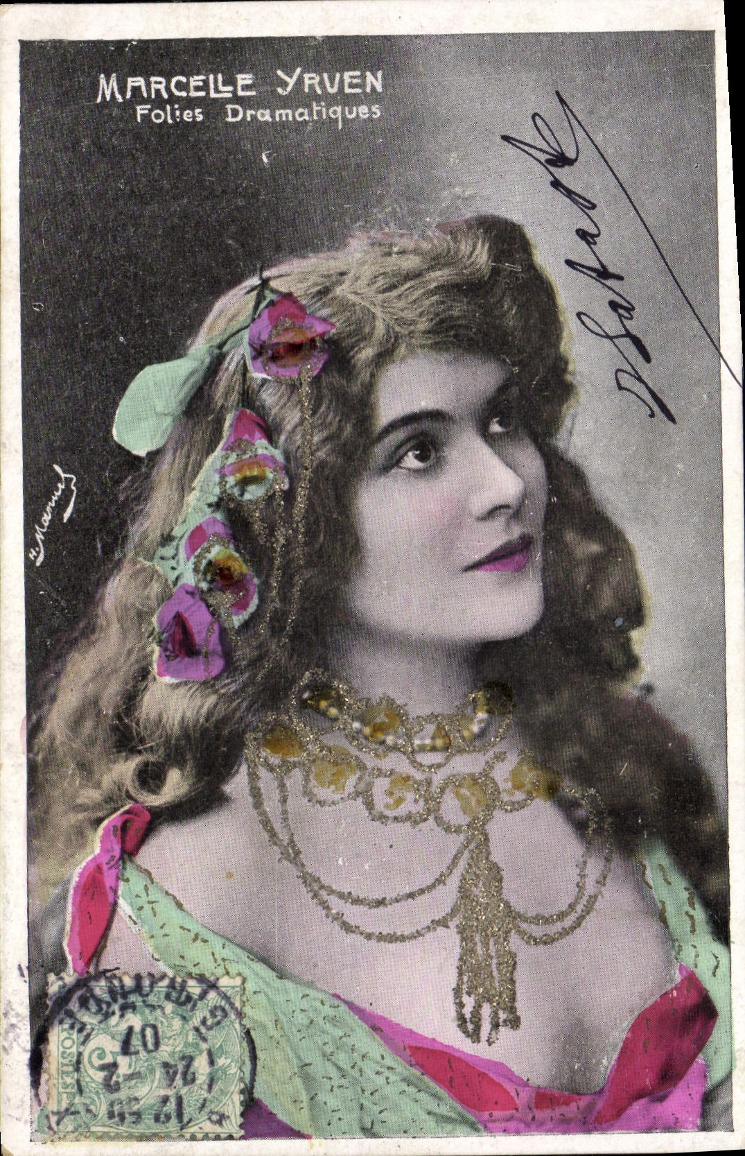 VINTAGE POSTCARD Theater Fantasy Woman Marcelle Yrven Dramatic Madnesses