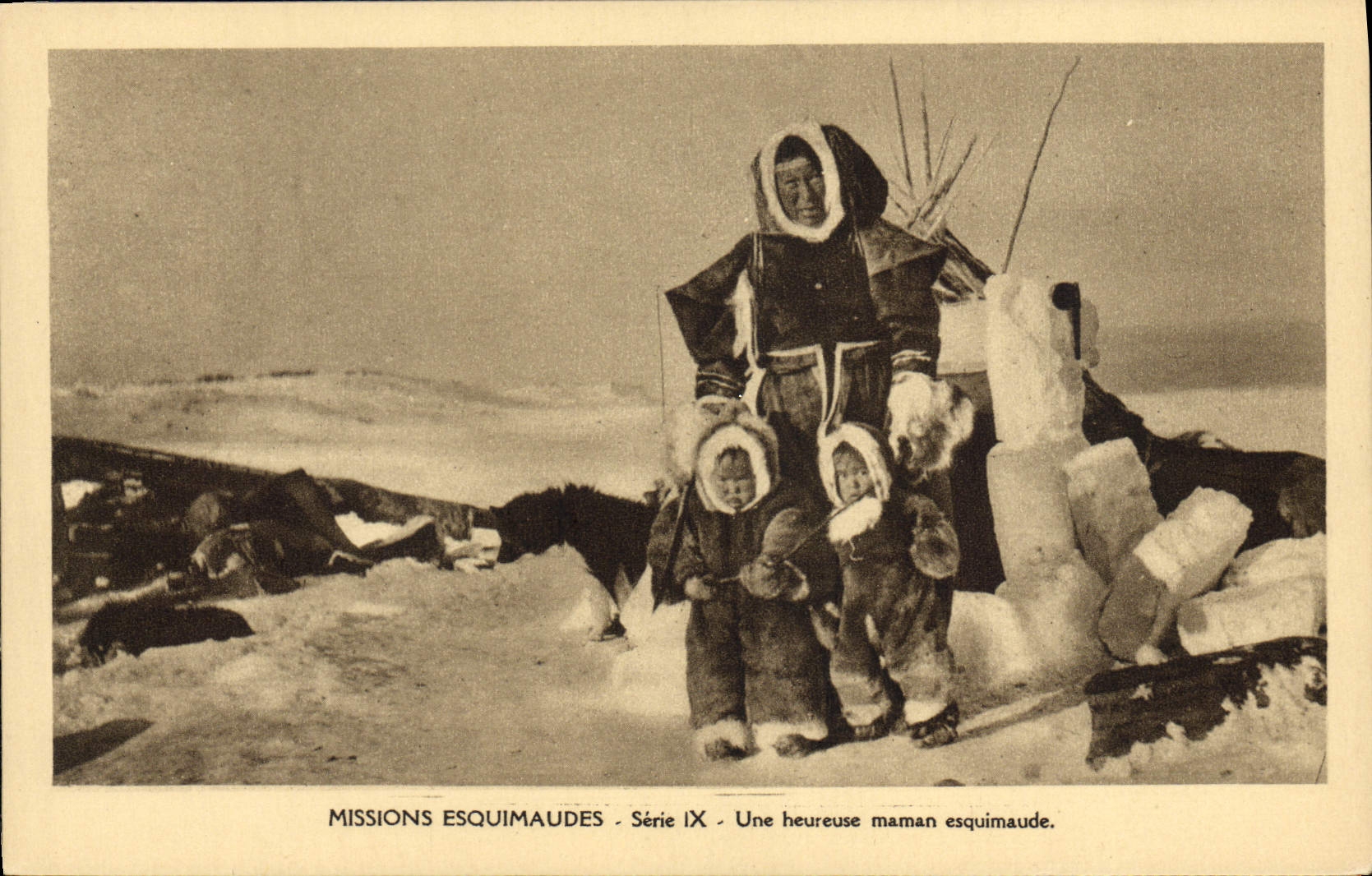 VINTAGE POSTCARD Polar Eskimo Missions a happy Eskimo mom
