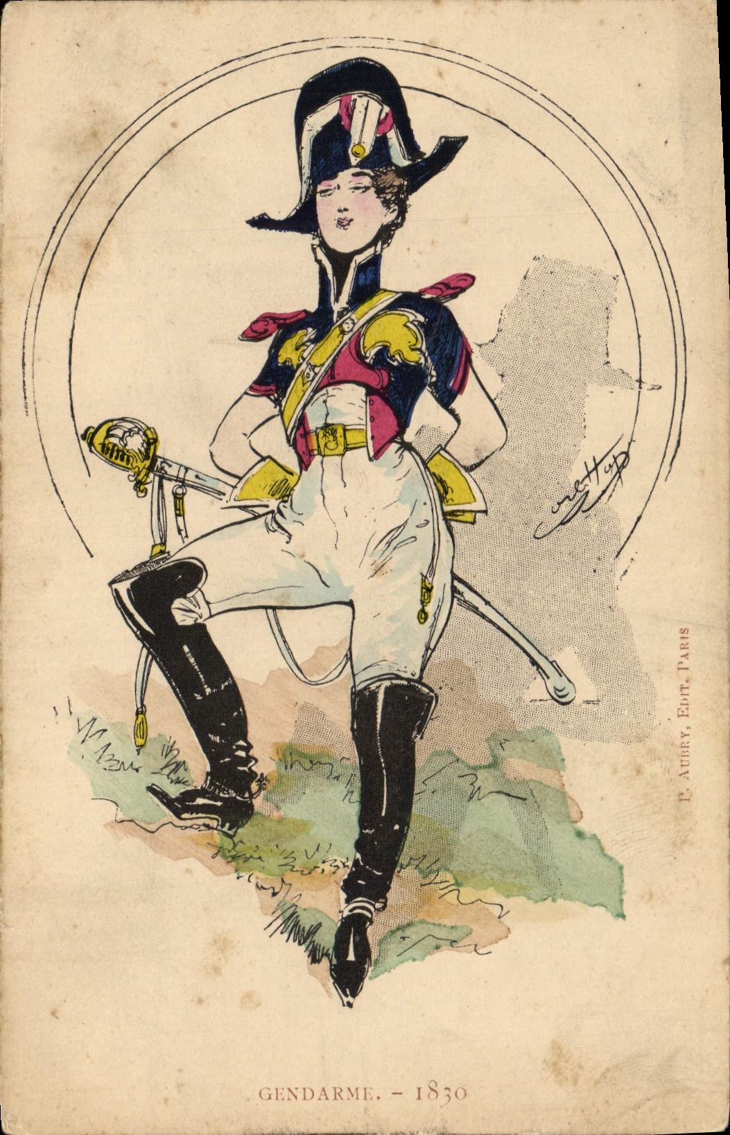 VINTAGE POSTCARD Fantasy Illustrator Gendarme 1830 Militaria