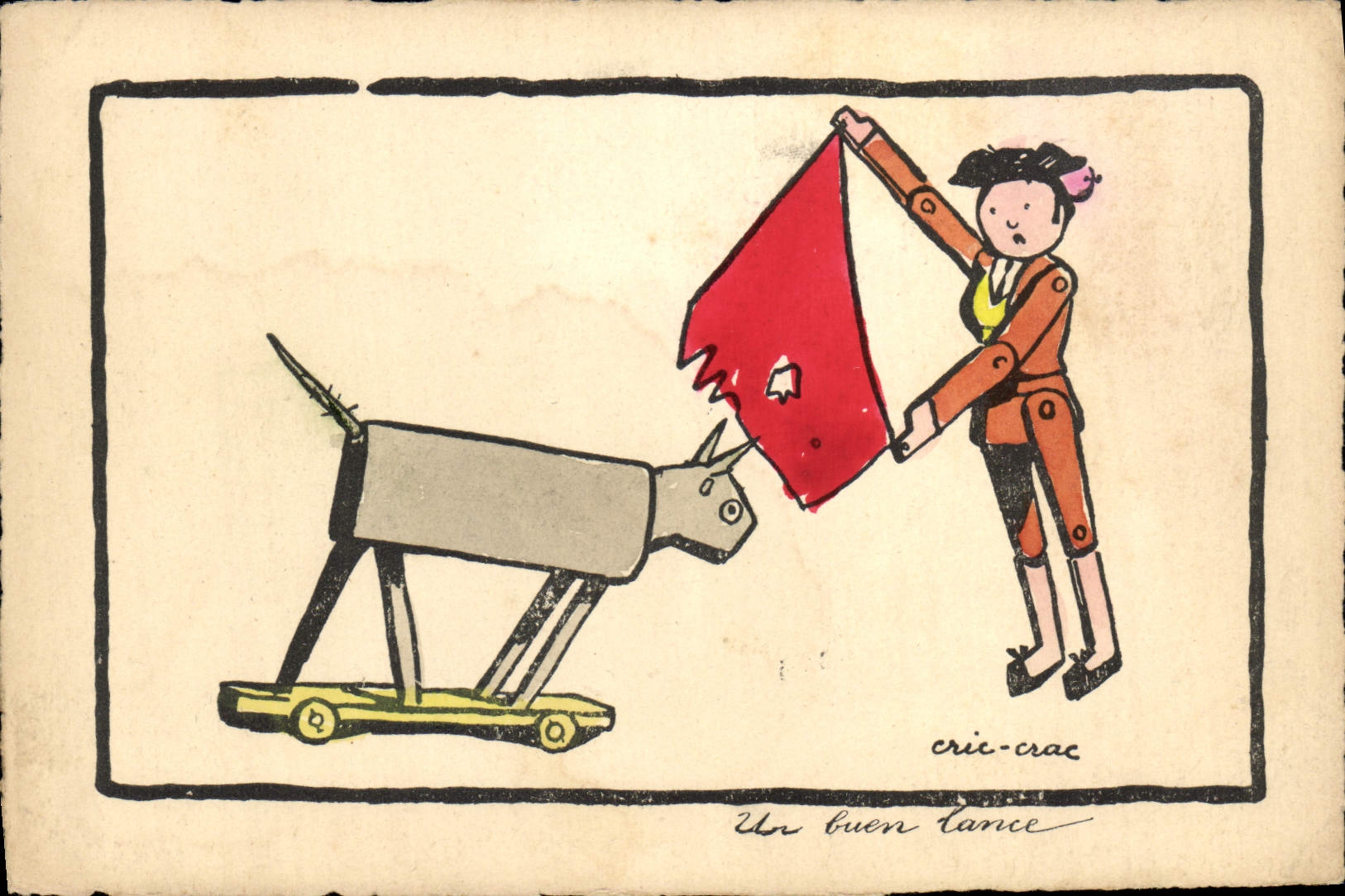 Ilustrador Corride Bull de la fantasía de la POSTAL de la VENDIMIA