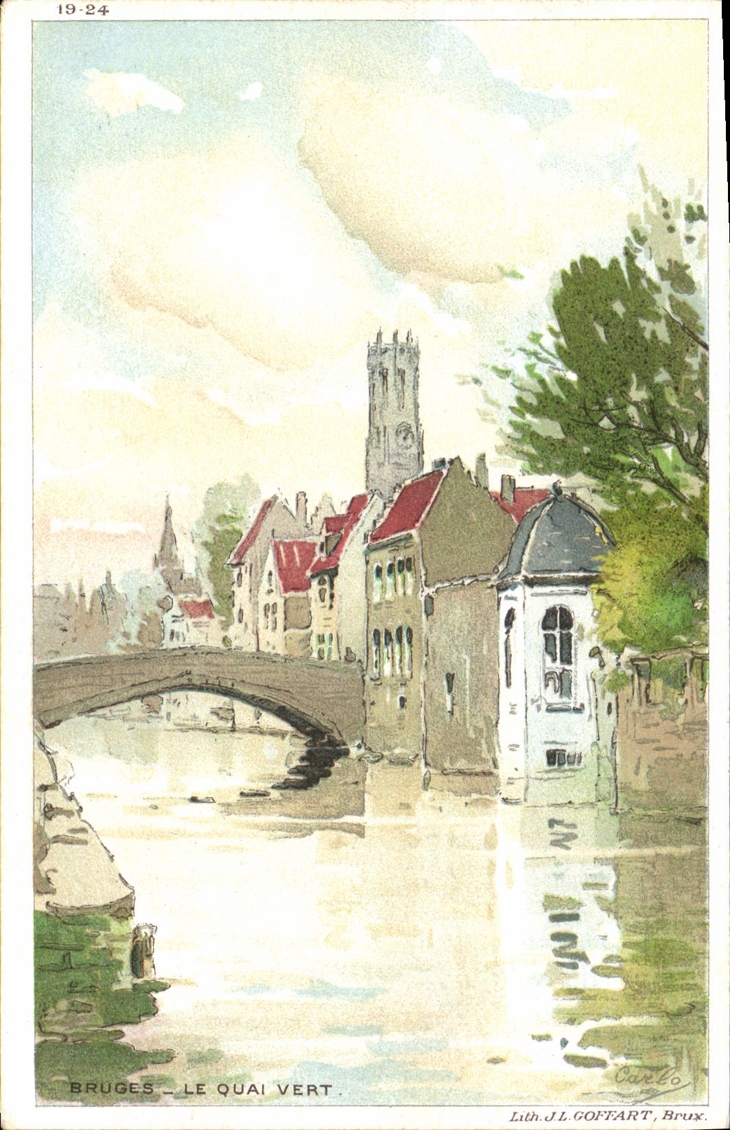 VINTAGE POSTCARD Fantasy Bruges Illustrator the Green quay