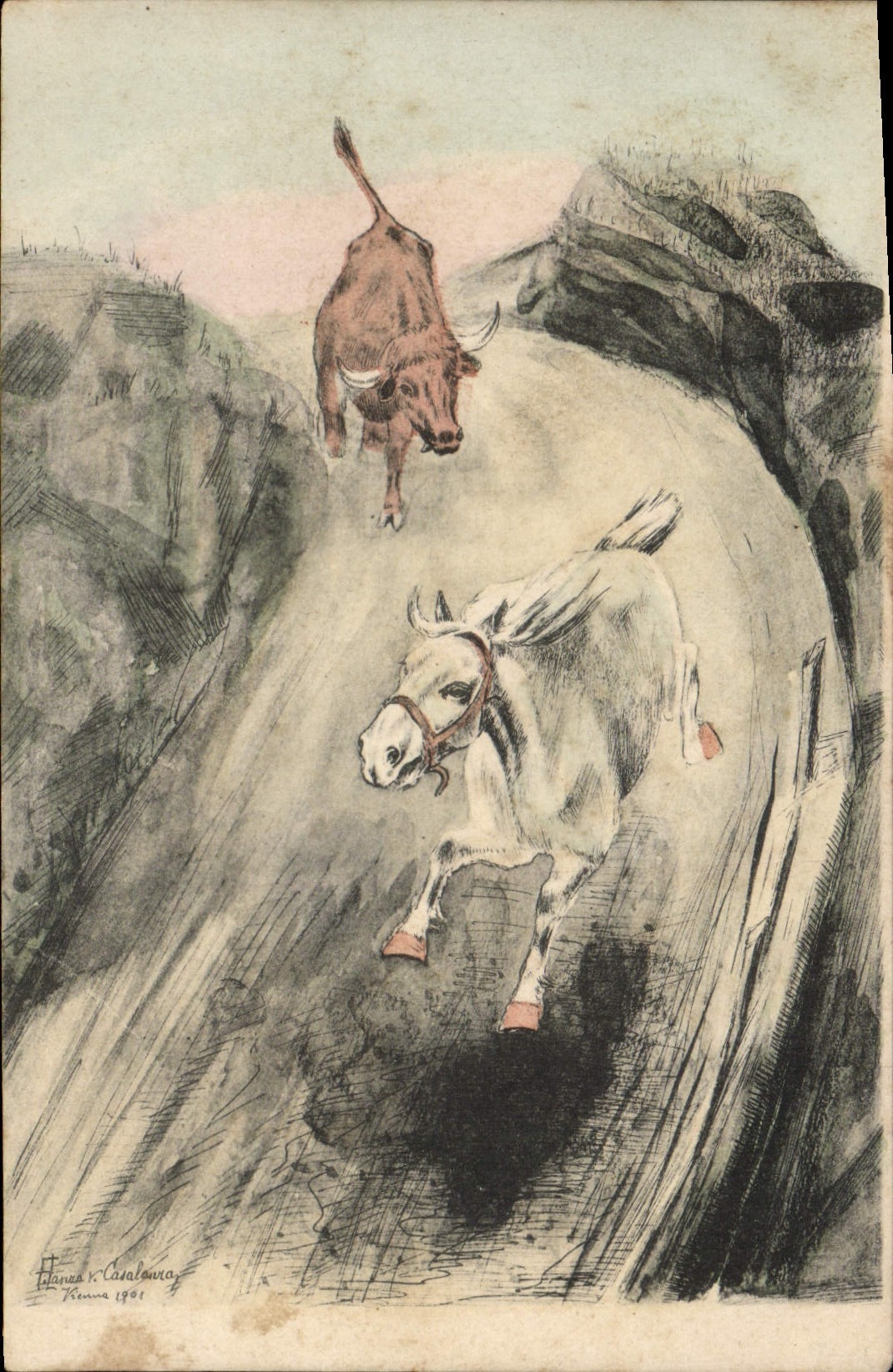 Vaca del caballo del ilustrador de la fantasía de la POSTAL de la VENDIMIA