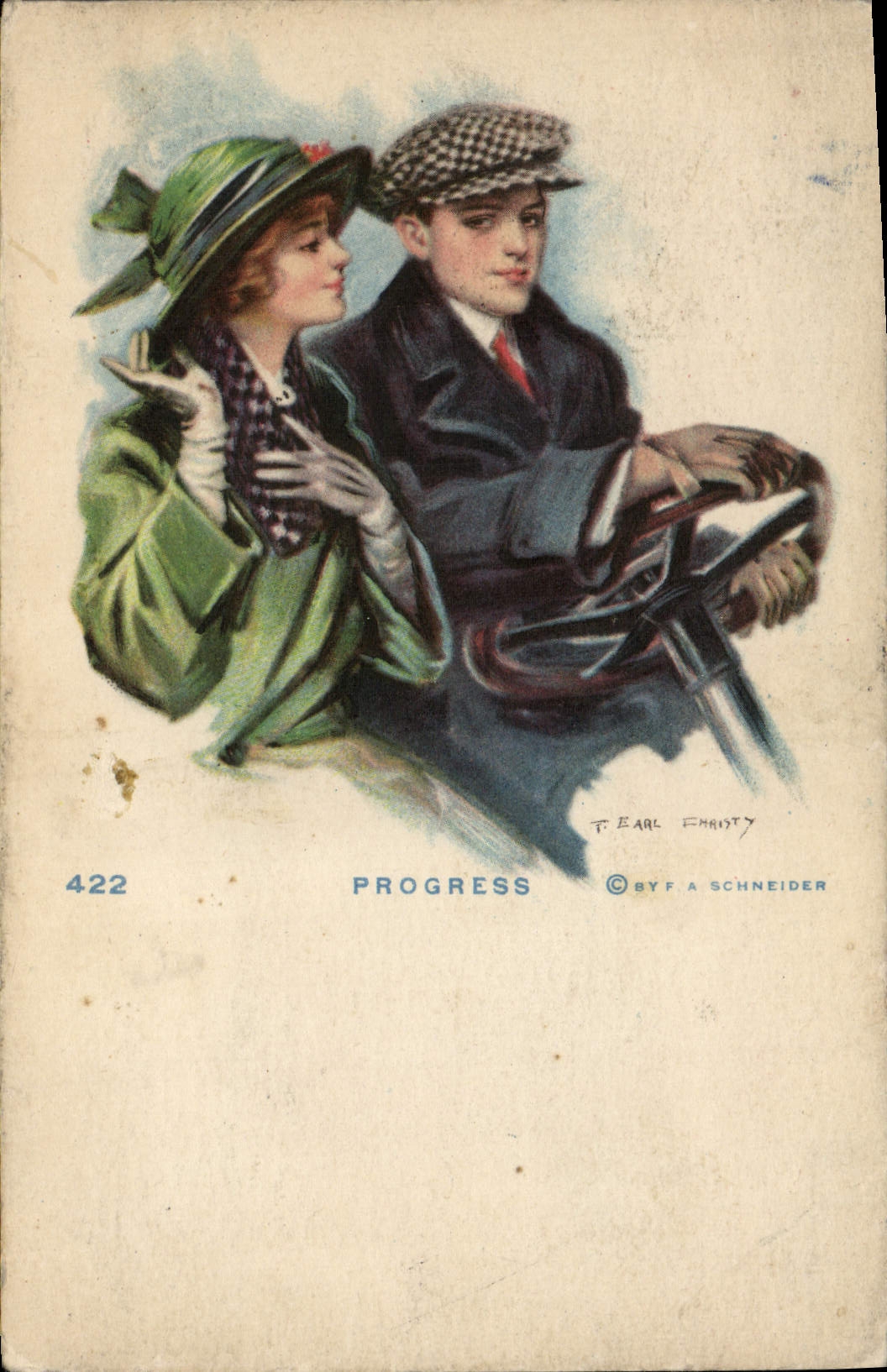 VINTAGE POSTCARD Fantasy Automobile Illustrator Progress