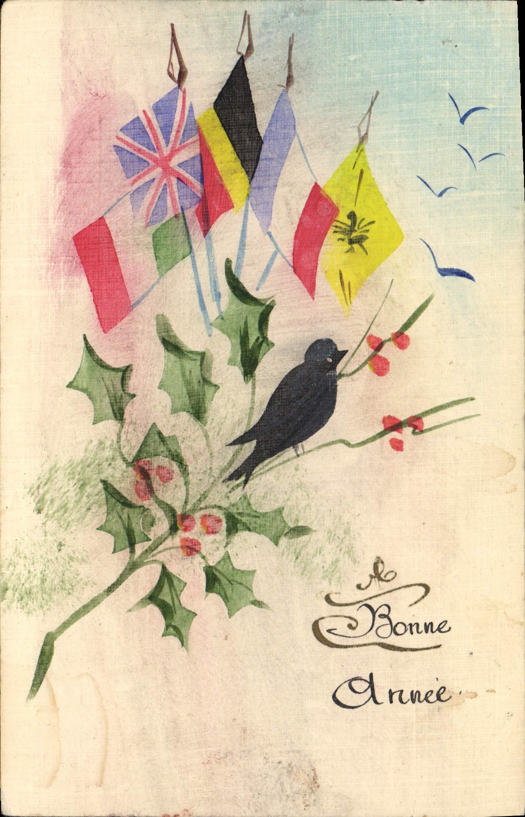 VINTAGE POSTCARD Fantasy (drawing with the hand) Flags