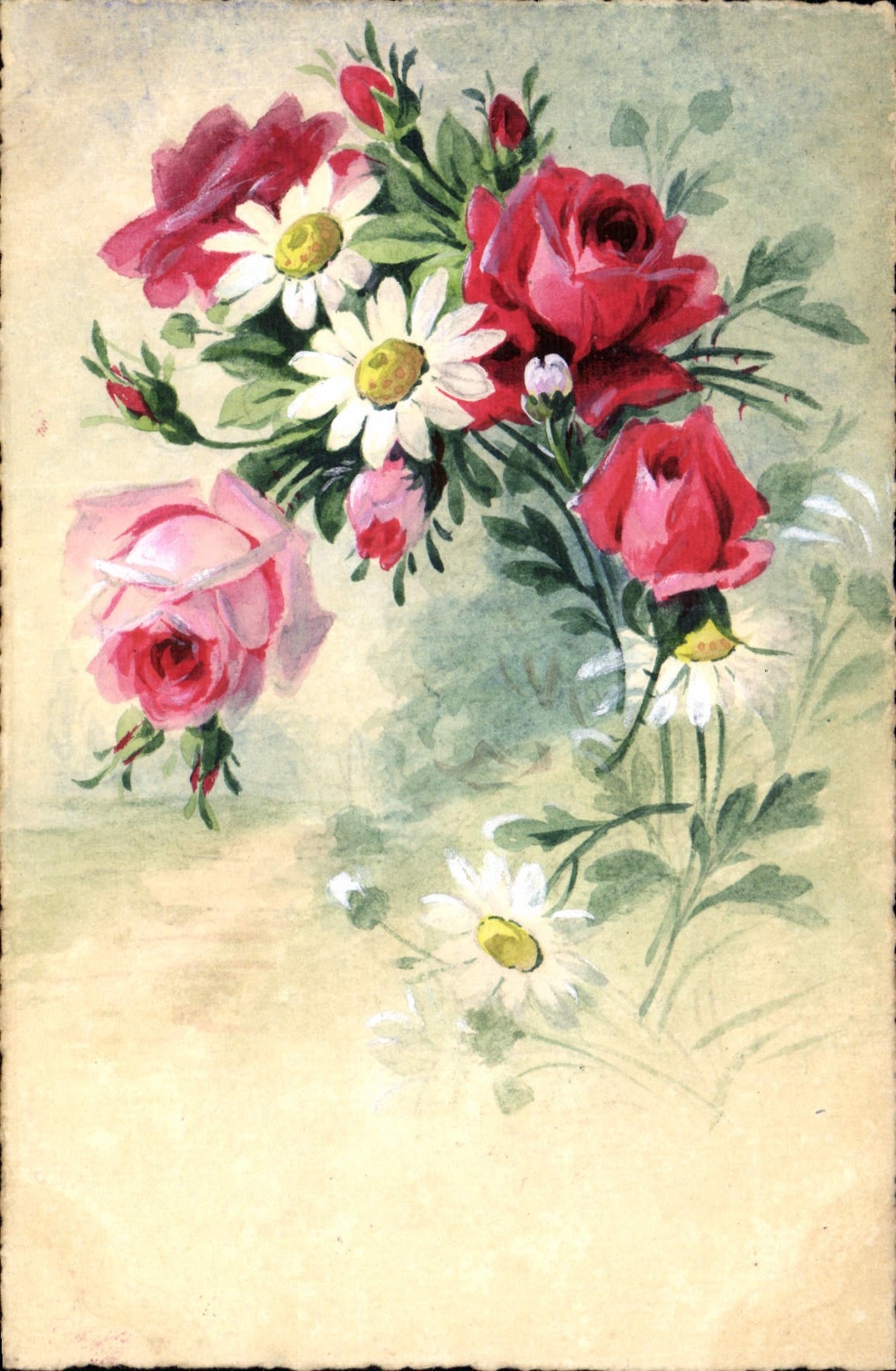 CPA Fantaisie (dessin a la main) Fleurs