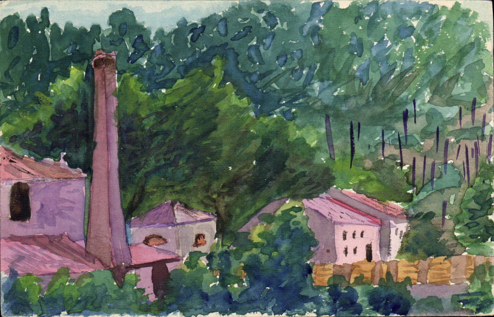 CPA Fantaisie (dessin a la main) Usine