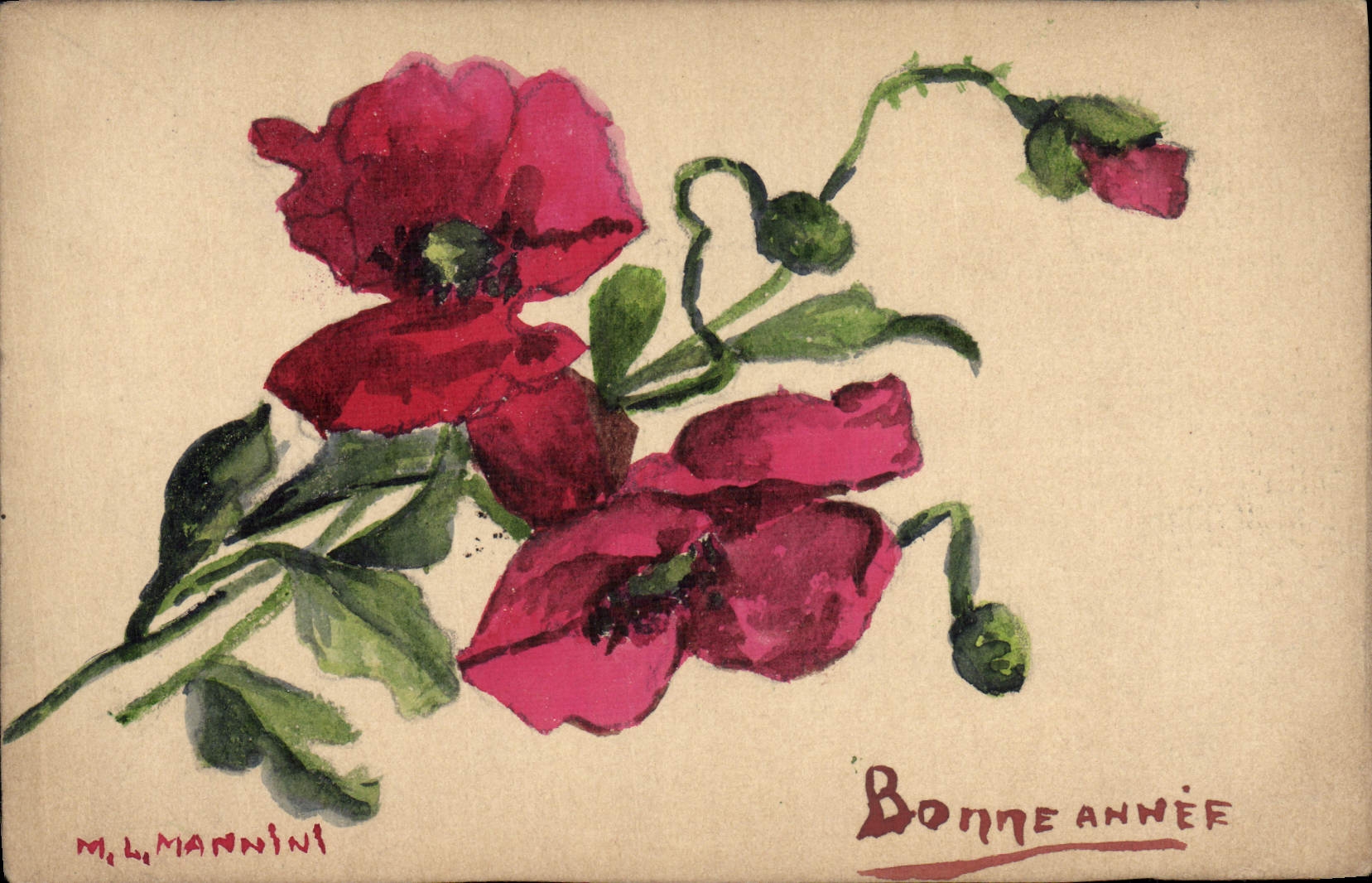 CPA Fantaisie (dessin a la main) Fleurs