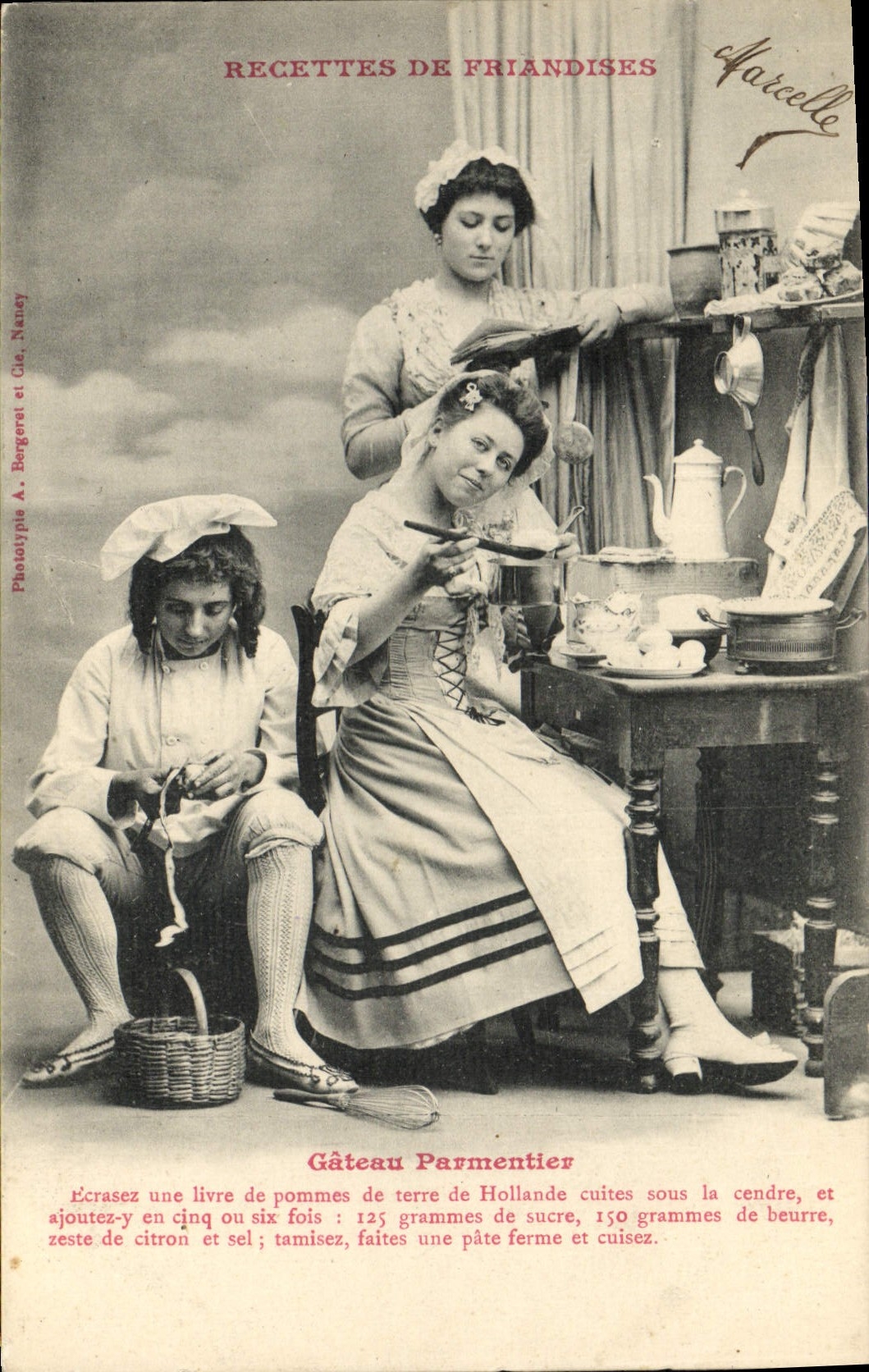 VINTAGE POSTCARD Fantasy Receipts of delicacies Parmentier Cake