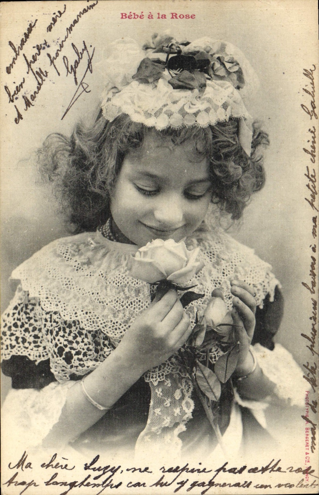 VINTAGE POSTCARD Fantasy Child Baby with the pink