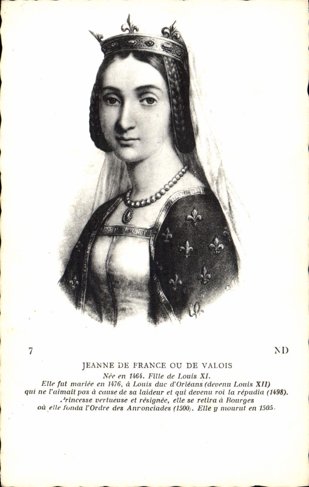 POSTAL Jeanne de Francia de la VENDIMIA o de la muchacha de Valois de Louis XI
