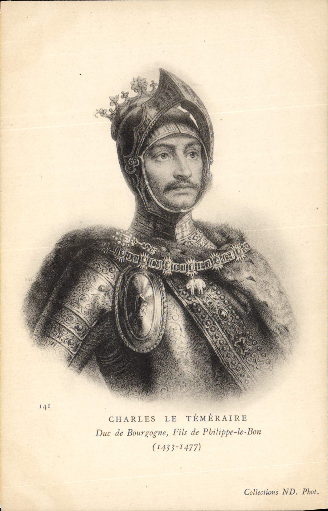 POSTAL Charles de la VENDIMIA el duque en negrilla del alambre de Borgoña de Felipe el bueno