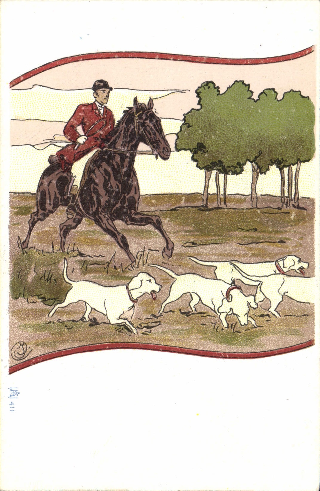 CPA Chien Chiens Chasse a courre Cavalier