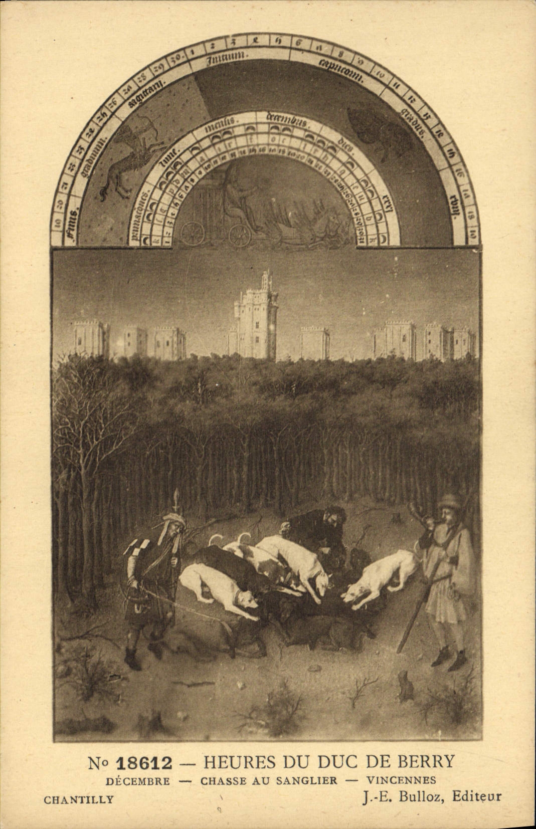 CPA Chien Chiens Chasse a courre Heures du Duc de Berry Decembre Chasse au sanglier Vincennes