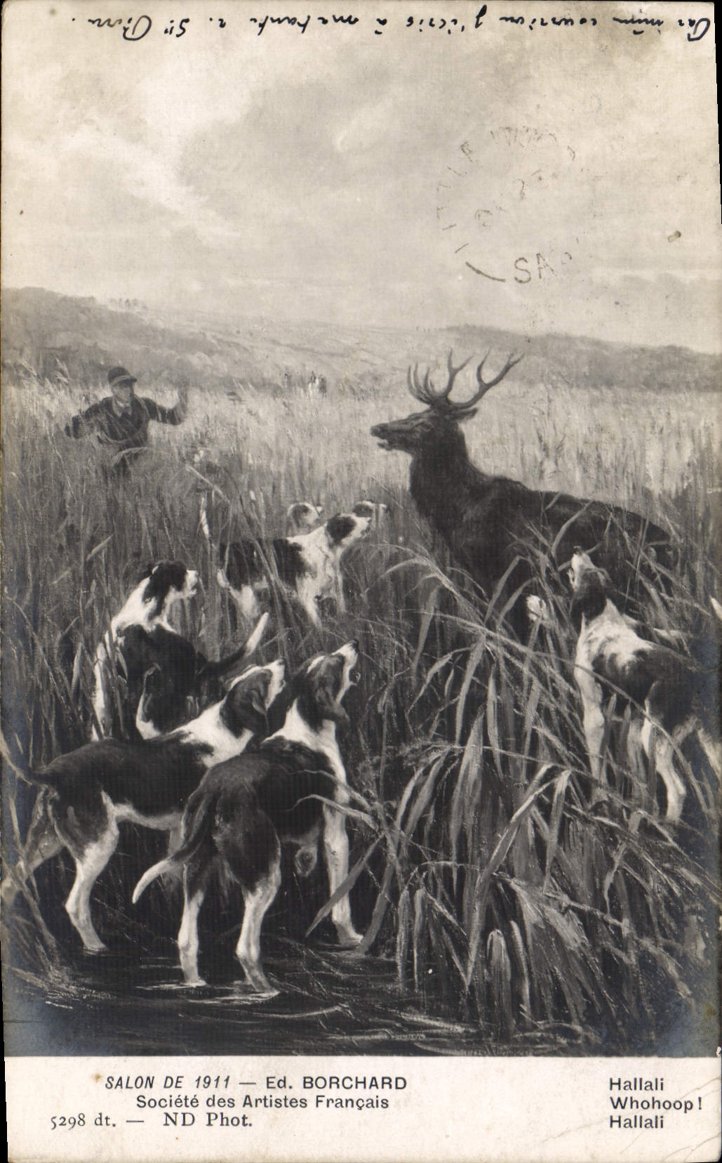 CPA Chien Chiens Chasse a courre Salon de 1911 Borchard Hallali