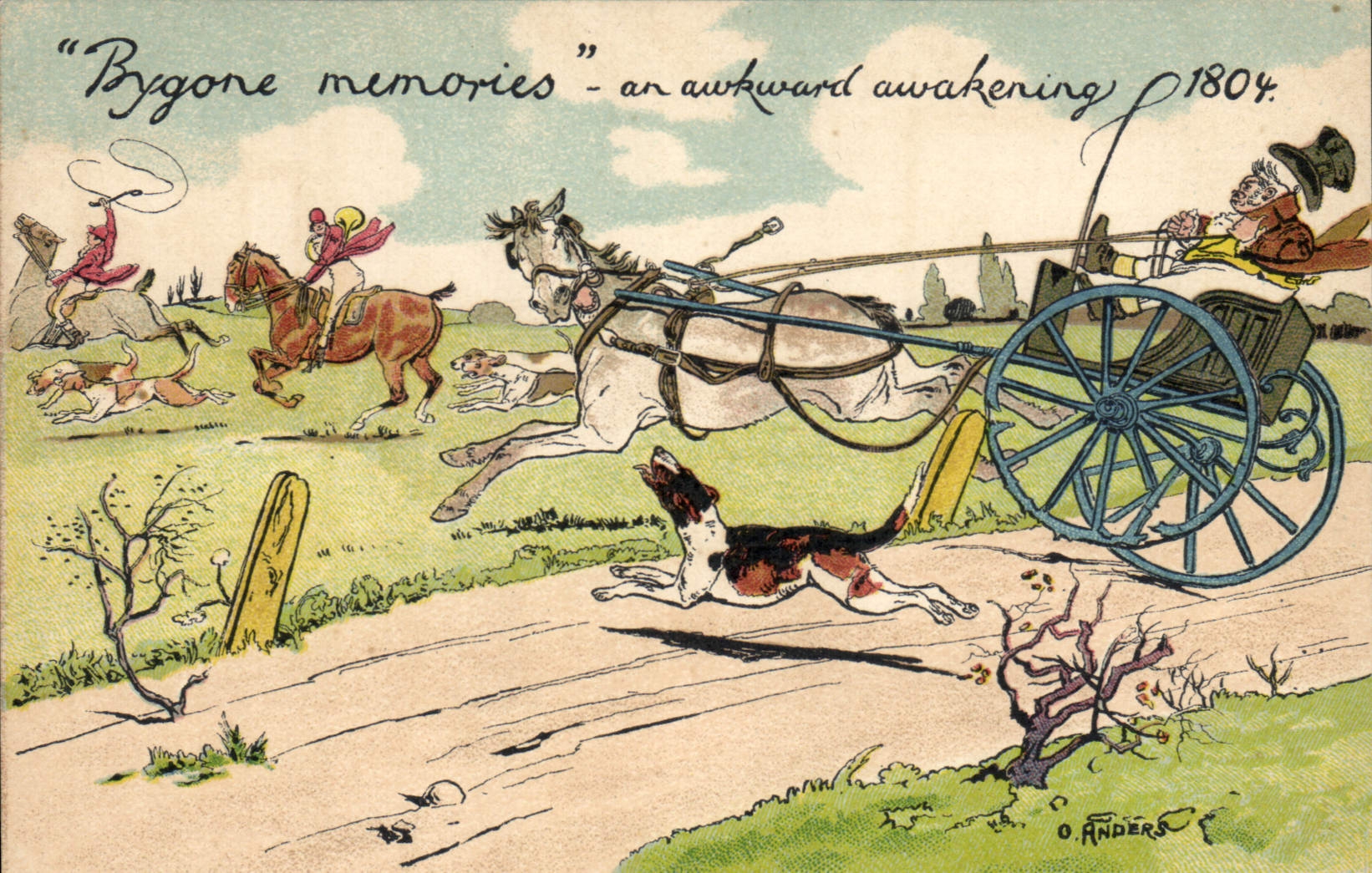 CPA Chien Chiens Chasse a courre Bygone memories 1804 An awkward awakening