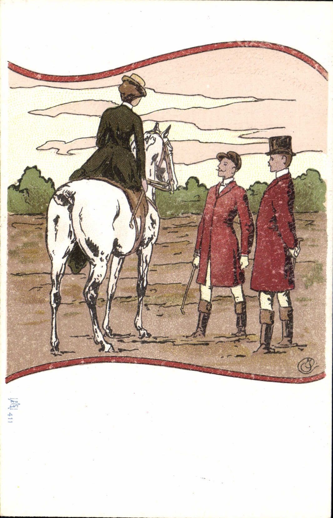 CPA Chien Chiens Chasse a courre Cavalier